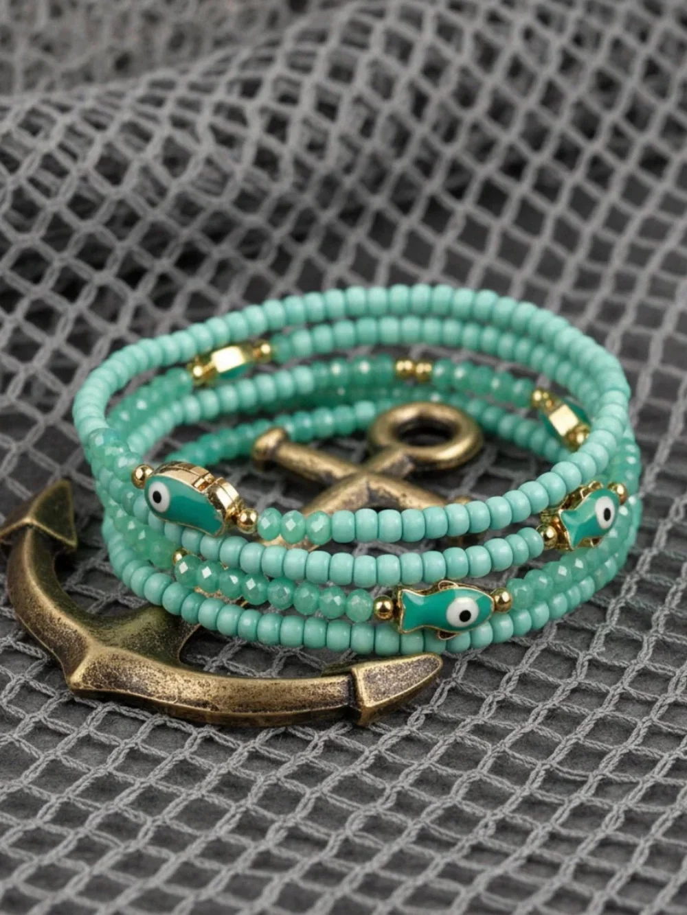 Mio Mio NY Aqua Glass Bead Evil Eye Wrap Bracelet